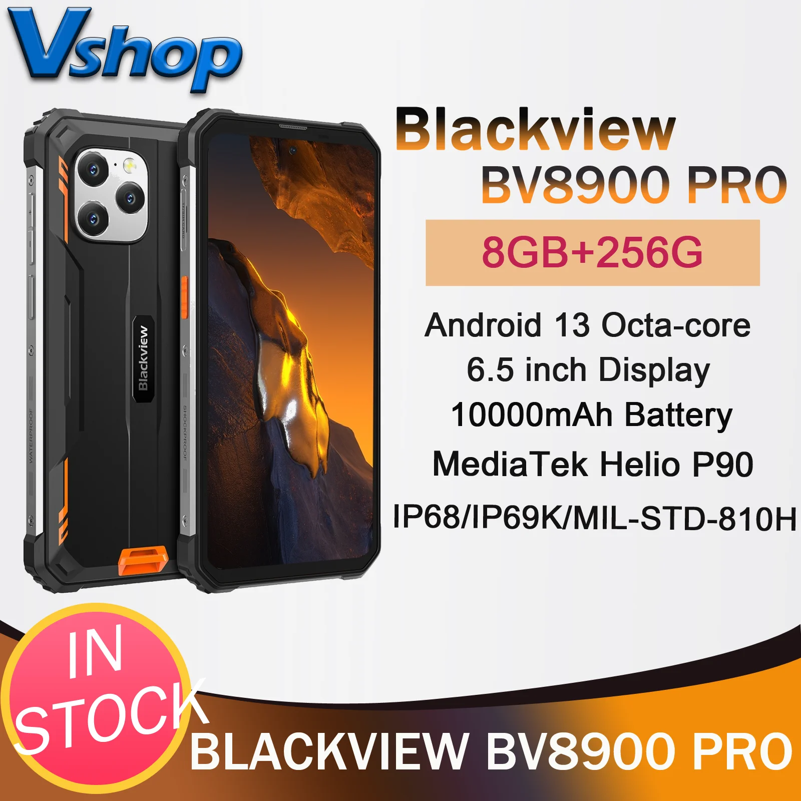 Blackview BV8900  ߰ ޴, 8GB + 256GB, IP68, IP69K, 6.5 ġ, FHD, ȵ̵ 13, MediaTek Helio P90, 64MP, 10000mAh, 4G